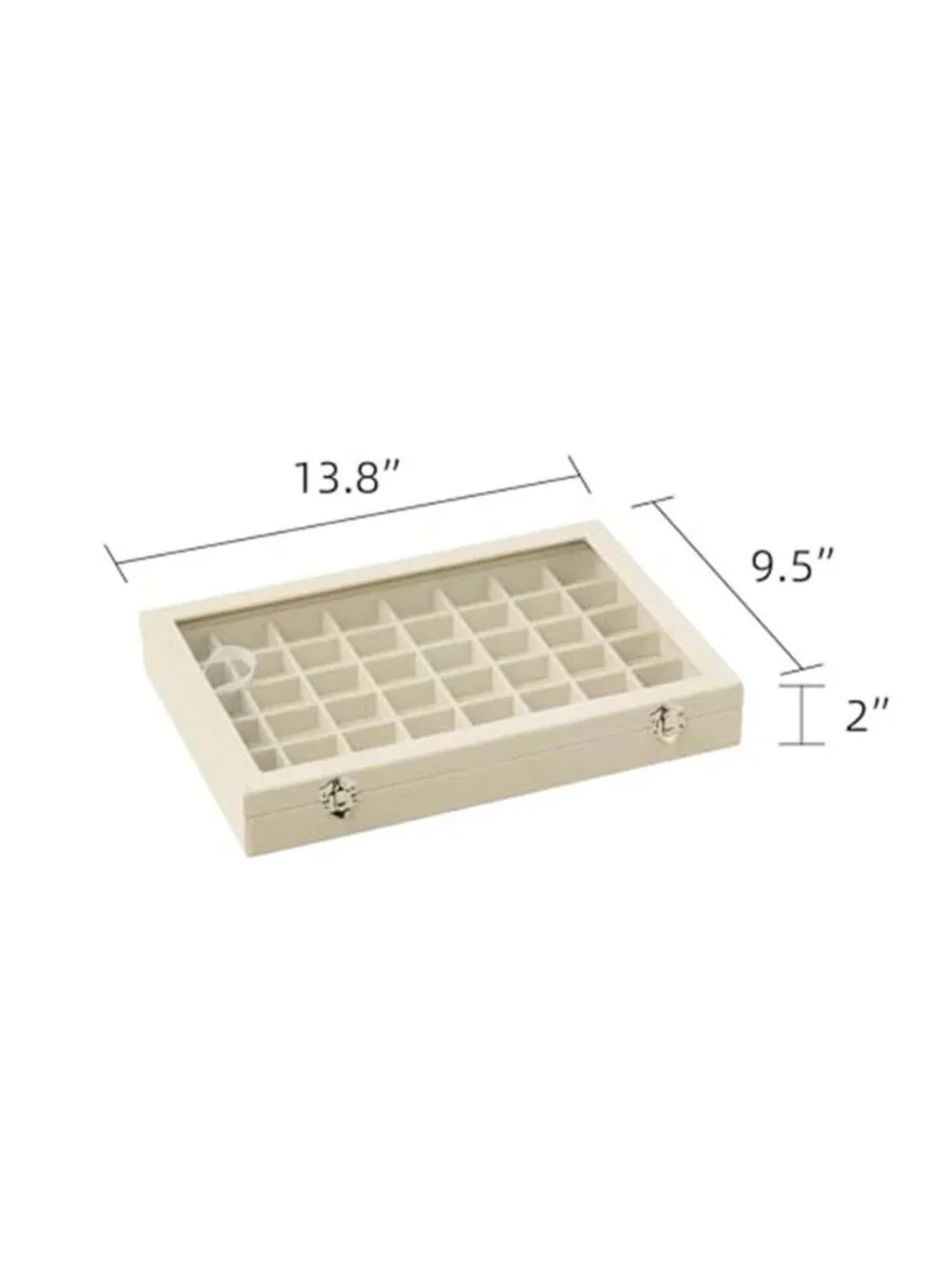 48 Grid Jewelry Organizer Tray Glass Lid Velvet Ring Earring Display Storage Box